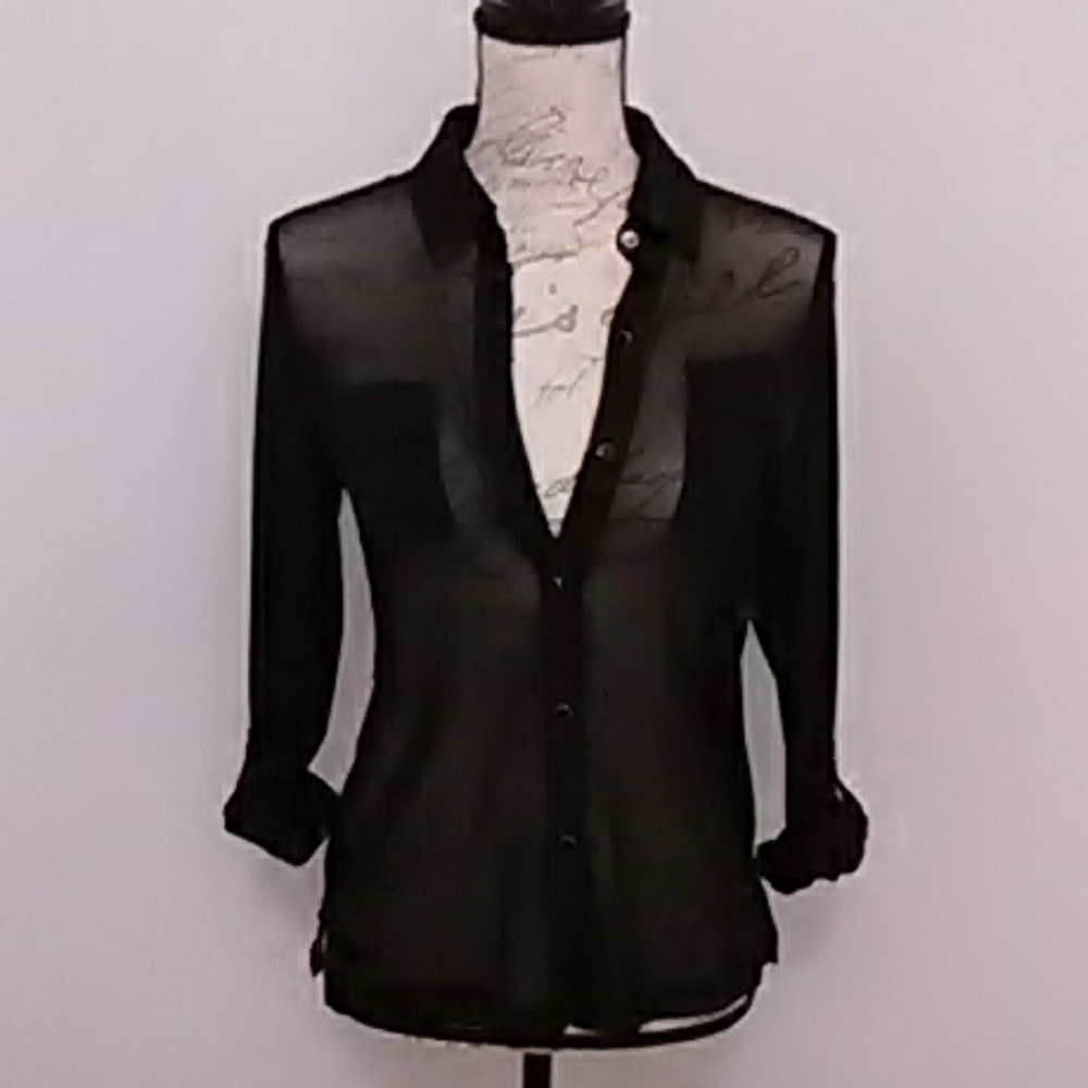Monteau sexy sheer button down blouse